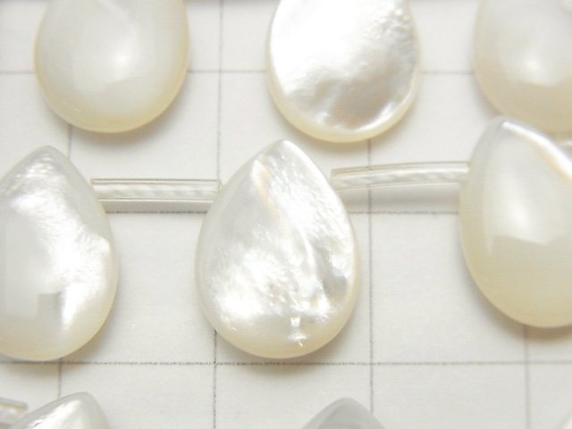[Video]High Quality White Shell (Silver-lip Oyster )AAA Pear shape (Smooth) 14x10x4mm 1/4 or 1strand beads (aprx.15inch/38cm)