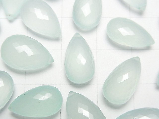 [Video] MicroCut High Quality Sea Blue Chalcedony AAA Pear shape Faceted Briolette 5pcs