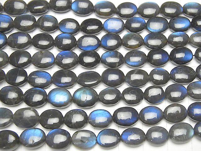 [Video] High Quality Black Labradorite AAA- Oval 1strand beads (aprx.16inch / 40cm)