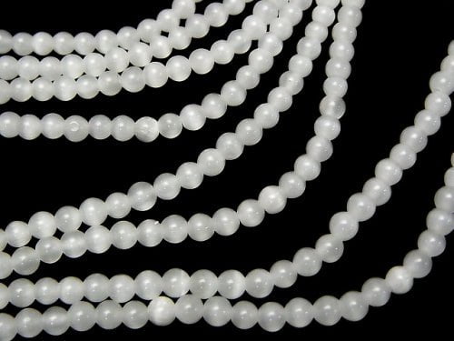 White Color Cat's Eye Round 4mm 1strand beads (aprx.14inch/35cm)