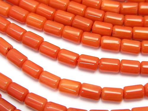 1strand $6.79!Red  - Orange Coral (Dyed) Tube 5 x 4 x 4 mm 1strand (aprx.15 inch / 38 cm)