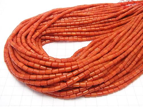 1strand $6.79!Red  - Orange Coral (Dyed) Tube 5 x 4 x 4 mm 1strand (aprx.15 inch / 38 cm)