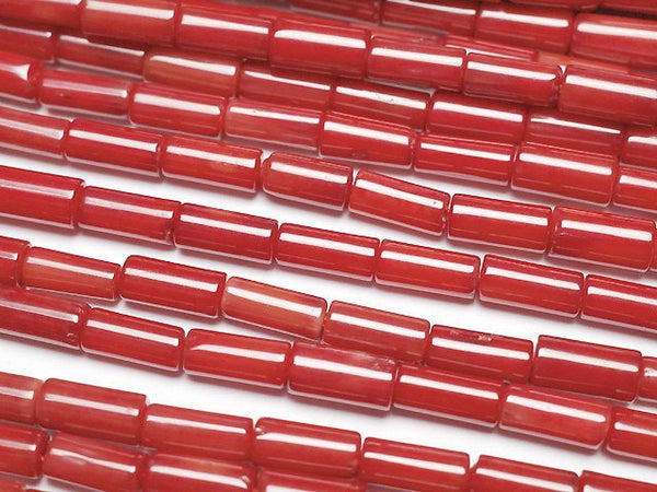 [Video]Red Coral (Dyed) Tube 7x3x3mm 1strand beads (aprx.15inch/37cm)