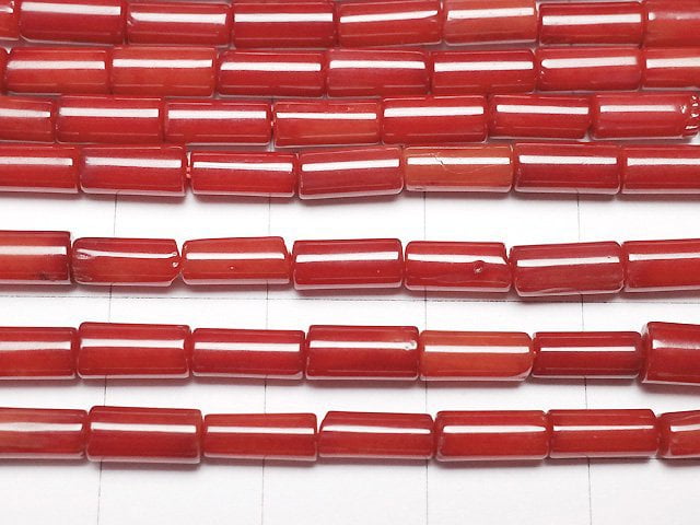 [Video]Red Coral (Dyed) Tube 7x3x3mm 1strand beads (aprx.15inch/37cm)