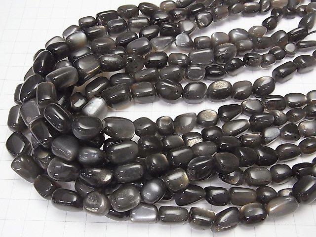 [Video] High Quality Black Moonstone AAA Nugget Size Gradation half or 1strand beads (aprx.15inch / 37cm)
