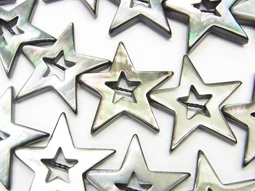 High quality Black Shell Faceted Star (Donut) 22 x 25 x 3 mm 1/4 or 1strand (aprx.15 inch / 38 cm)
