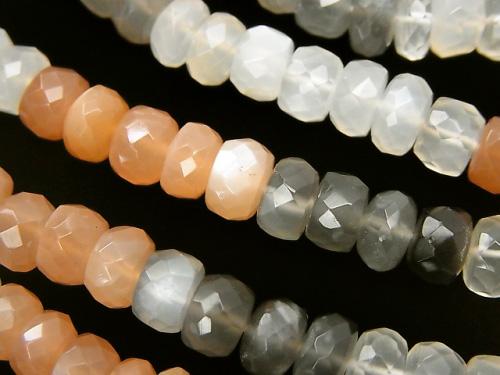 High Quality Multicolor Moon Stone AAA Faceted Button Roundel 7 x 7 x 4 mm half or 1 strand (aprx.14 inch / 35 cm)