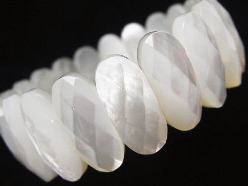 High Quality White Shell AAA 2 Hole Faceted Oval 20x9x5mm Bracelet