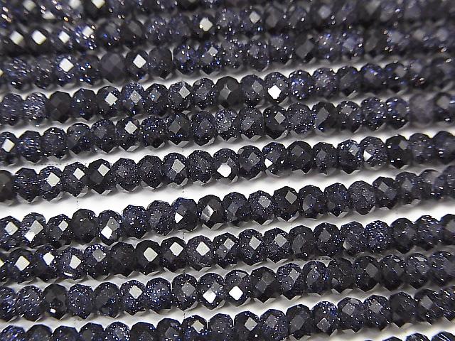High Quality!  1strand $8.79! Blue Golden Sand Stone  Faceted Button Roundel 3x3x2mm 1strand (aprx.15inch/38cm)