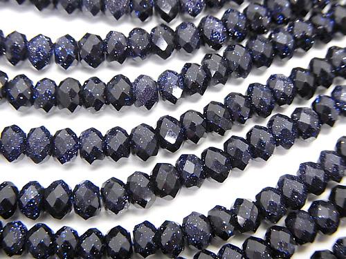 High Quality!  1strand $9.79! Blue Golden Sand Stone  Faceted Button Roundel 4x4x2.5mm 1strand (aprx.15inch/37cm)