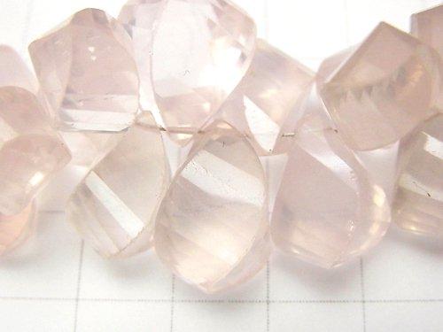 [Video] [One of a kind] High Quality Rose Quartz AAA- - AA++ Drop 4Faceted Twist Faceted Briolette 1strand beads (aprx.6inch / 16cm) NO.2