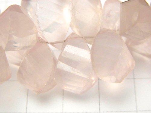 [Video] [One of a kind] High Quality Rose Quartz AAA- - AA++ Drop 4Faceted Twist Faceted Briolette 1strand beads (aprx.6inch / 16cm) NO.3