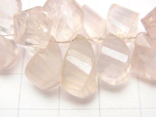 [Video] [One of a kind] High Quality Rose Quartz AAA- - AA++ Drop 4Faceted Twist Faceted Briolette 1strand beads (aprx.6inch / 16cm) NO.4
