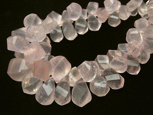 [Video] [One of a kind] High Quality Rose Quartz AAA- - AA++ Drop 4Faceted Twist Faceted Briolette 1strand beads (aprx.6inch / 16cm) NO.4