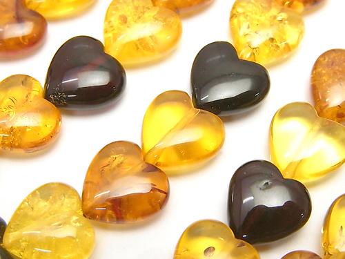 Baltic Amber Multi Color Vertical Hole Heart 11 x 11 x 5 mm 1/4 or 1strand (aprx.15 inch / 38 cm)