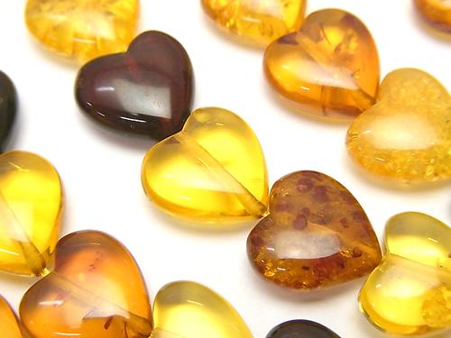 Baltic Amber Multi Color Vertical Hole Heart 12 x 12 x 5 mm 1/4 or 1strand (aprx.15 inch / 38 cm)