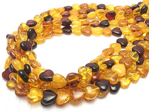 Baltic Amber Multi Color Vertical Hole Heart 12 x 12 x 5 mm 1/4 or 1strand (aprx.15 inch / 38 cm)