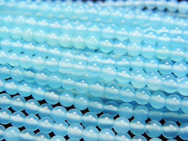 [Video] Sea blue Chalcedony AAA Round 3 mm half or 1 strand beads (aprx.15 inch / 38 cm)