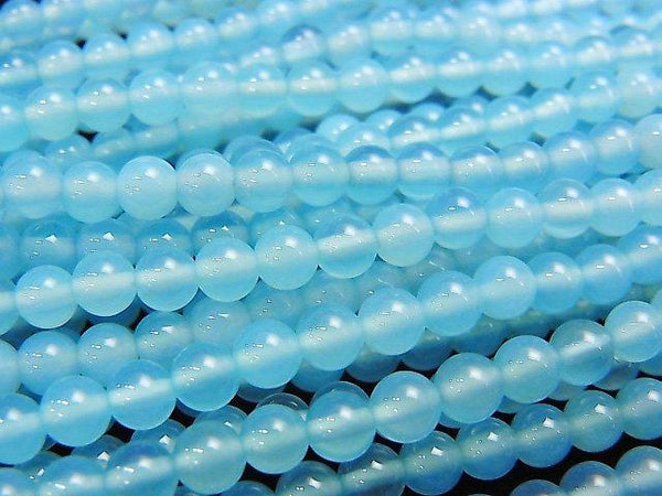 [Video] Sea blue Chalcedony AAA Round 4 mm half or 1 strand beads (aprx.15 inch / 38 cm)