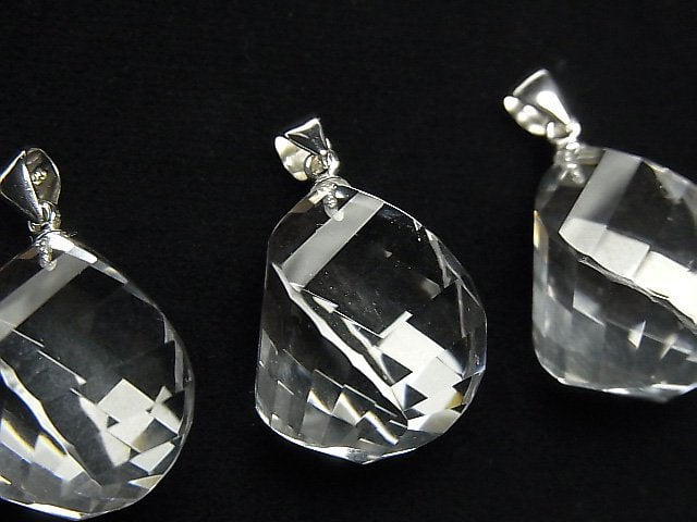 [Video] High Quality Crystal AAA 4Faceted Twist x Multiple Facets Pendant 20x14x14mm Silver925