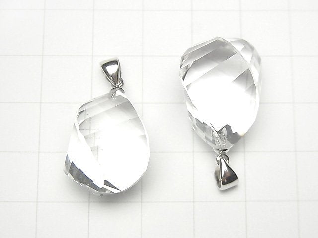 [Video] High Quality Crystal AAA 4Faceted Twist x Multiple Facets Pendant 20x14x14mm Silver925