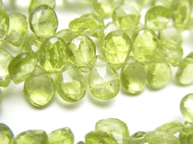 [Video]High Quality Peridot AA++ Pear shape Faceted Briolette half or 1strand beads (aprx.7inch/17cm)