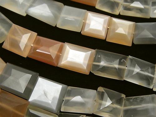 High Quality Multicolor Moon Stone AAA - AA ++ Rectangle - FACETED Square half or 1strand (aprx. 13 inch / 32 cm)