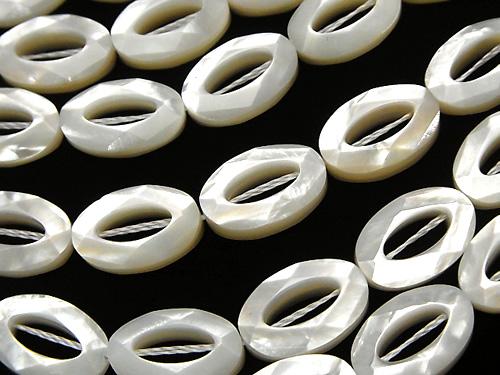 High quality white Shell Faceted Oval (donut) 15 x 10 x 5 mm half or 1 strand(aprx.15inch/37cm)