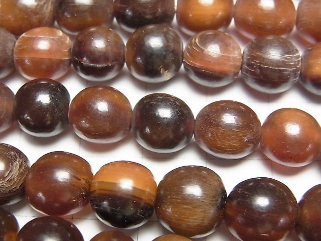 Buffalo Horn Semi Round 9-10mm brown half or 1strand beads (aprx.15inch/38cm)