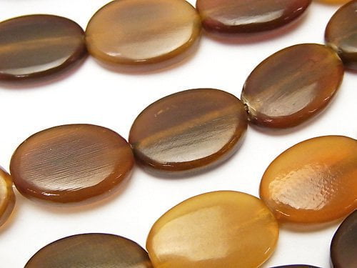 Buffalo Horn Flat Oval 18x13x5mm brown half or 1strand beads (aprx.15inch/37cm)