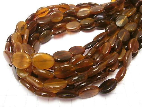 Buffalo Horn Flat Oval 18x13x5mm brown half or 1strand beads (aprx.15inch/37cm)