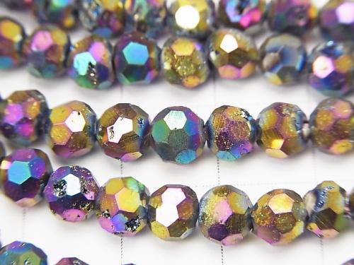 Diamond Cut! Druzy Agate Faceted Round 6 mm metallic coating half or 1 strand (aprx.15 inch / 37 cm)