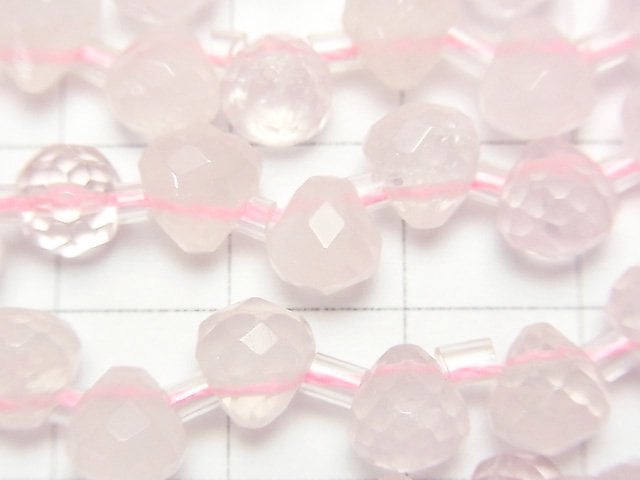 [Video] Rose Quartz AA++ Onion Faceted Briolette 7x7x7mm half or 1strand beads (aprx.15inch/36cm)
