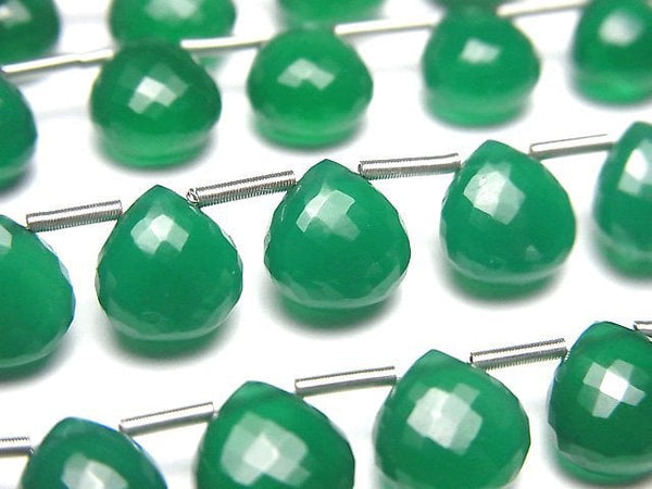 [Video] MicroCut High Quality Green Onyx AAA Chestnut Faceted Briolette 1strand (8pcs )