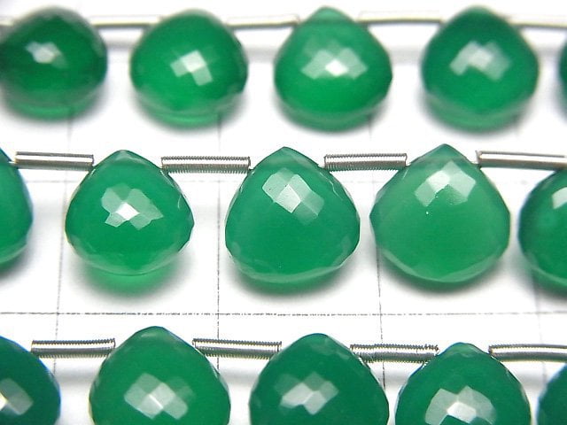 [Video] MicroCut High Quality Green Onyx AAA Chestnut Faceted Briolette 1strand (8pcs )