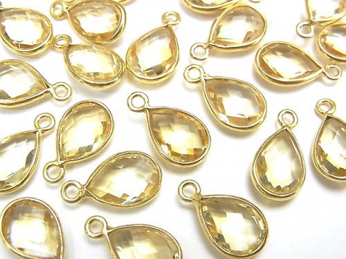 [Video]High Quality Citrine AAA Bezel Setting Faceted Pear Shape 11x8mm 18KGP 3pcs