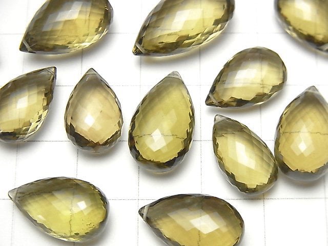 [Video] MicroCut High Quality Olive Color Quartz AAA Pear shape Faceted Briolette 3pcs