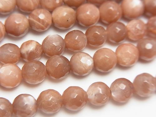 Orange - Brown Moon Stone AA ++ 128 Faceted Round 6 mm half or 1 strand (aprx. 15 inch / 38 cm)