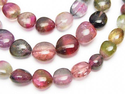 [Video] [One of a kind] High Quality Bi-color Tourmaline AAA Flat Nugget Size Gradation 1strand beads (aprx.19inch / 47cm) NO.2