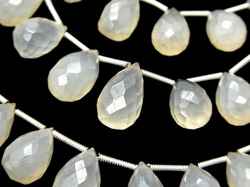High Quality White Chalcedony AAA Drop Faceted Briolette Coating half or 1strand (aprx.7inch / 18 cm)