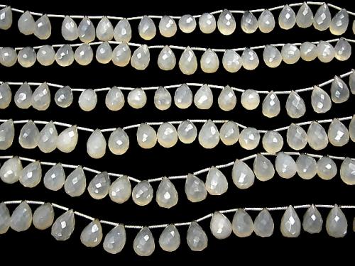 High Quality White Chalcedony AAA Drop Faceted Briolette Coating half or 1strand (aprx.7inch / 18 cm)