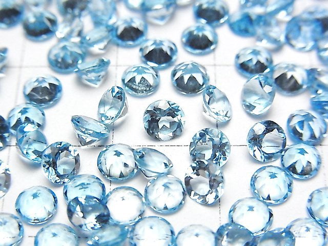 [Video]High Quality Swiss Blue Topaz AAA Loose stone Round Faceted 4x4mm 5pcs
