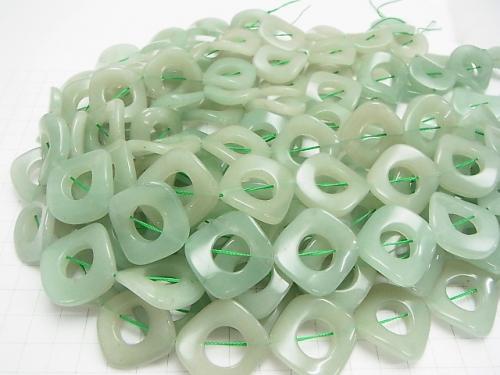 Green Aventurine Twist Diamond (Donut) 28 x 28 x 5 mm [light color] half or 1 strand (aprx.15 inch / 36 cm)