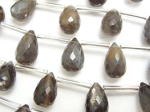 High Quality Silver Sheen Brown - Gray Moon Stone AAA Drop Faceted Briolette 12 x 8 x 8 mm half or 1 strand (10 pcs)