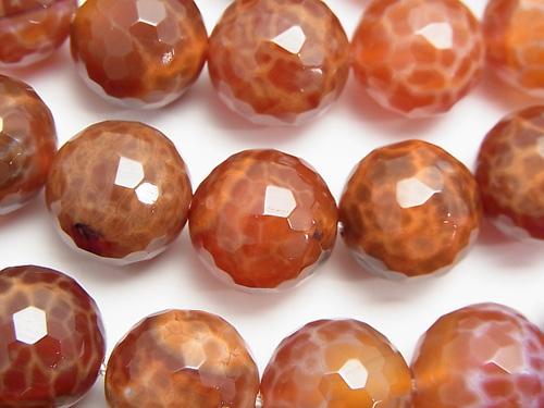 Fire Agate 128 Faceted Round 14 mm half or 1 strand (aprx. 15 inch / 36 cm)