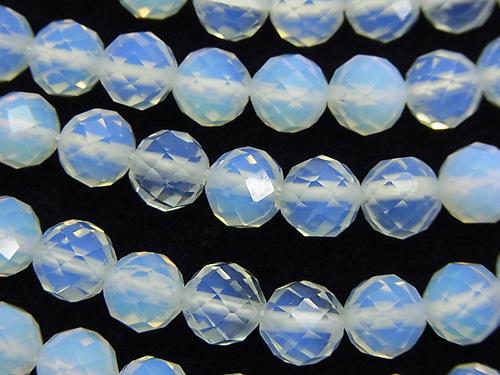 Diamond Cut! 1strand $7.79! Synthetic Opal Semi Faceted Round 7mm White 1strand (aprx.15inch / 37cm)