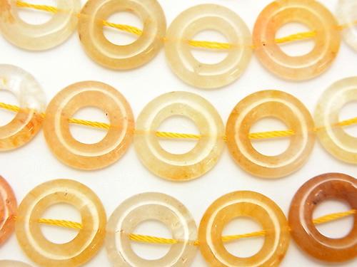 Yellow Hematite Quartz Coin (Donut) 15 x 15 x 4 mm half or 1 strand (aprx.15 inch / 36 cm)