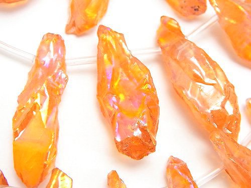 [Video] Crystal Roughlock Nugget Top Side Drilled Hole Orange AB Coating 1strand beads (aprx.16inch/40cm)