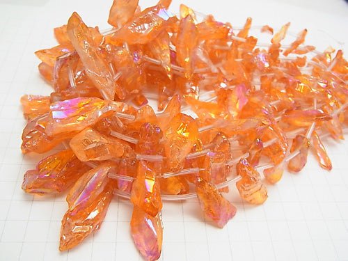 [Video] Crystal Roughlock Nugget Top Side Drilled Hole Orange AB Coating 1strand beads (aprx.16inch/40cm)