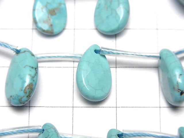 [Video]Magnesite Turquoise Faceted Pear Shape 14x9x4mm 1strand beads (aprx.15inch/38cm)